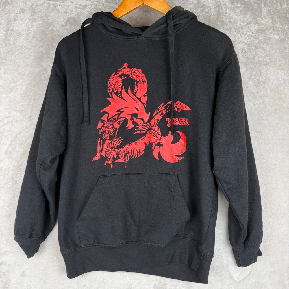 Dungeons & Dragons Black Pullover Hoodie Red Monster Logo Graphic Sweatshirt S